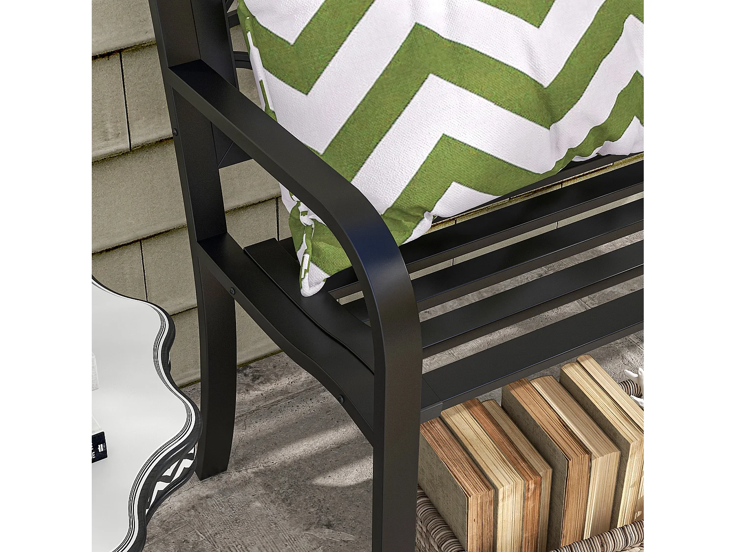 Panchina da giardino a 2 posti con braccioli in acciaio nero