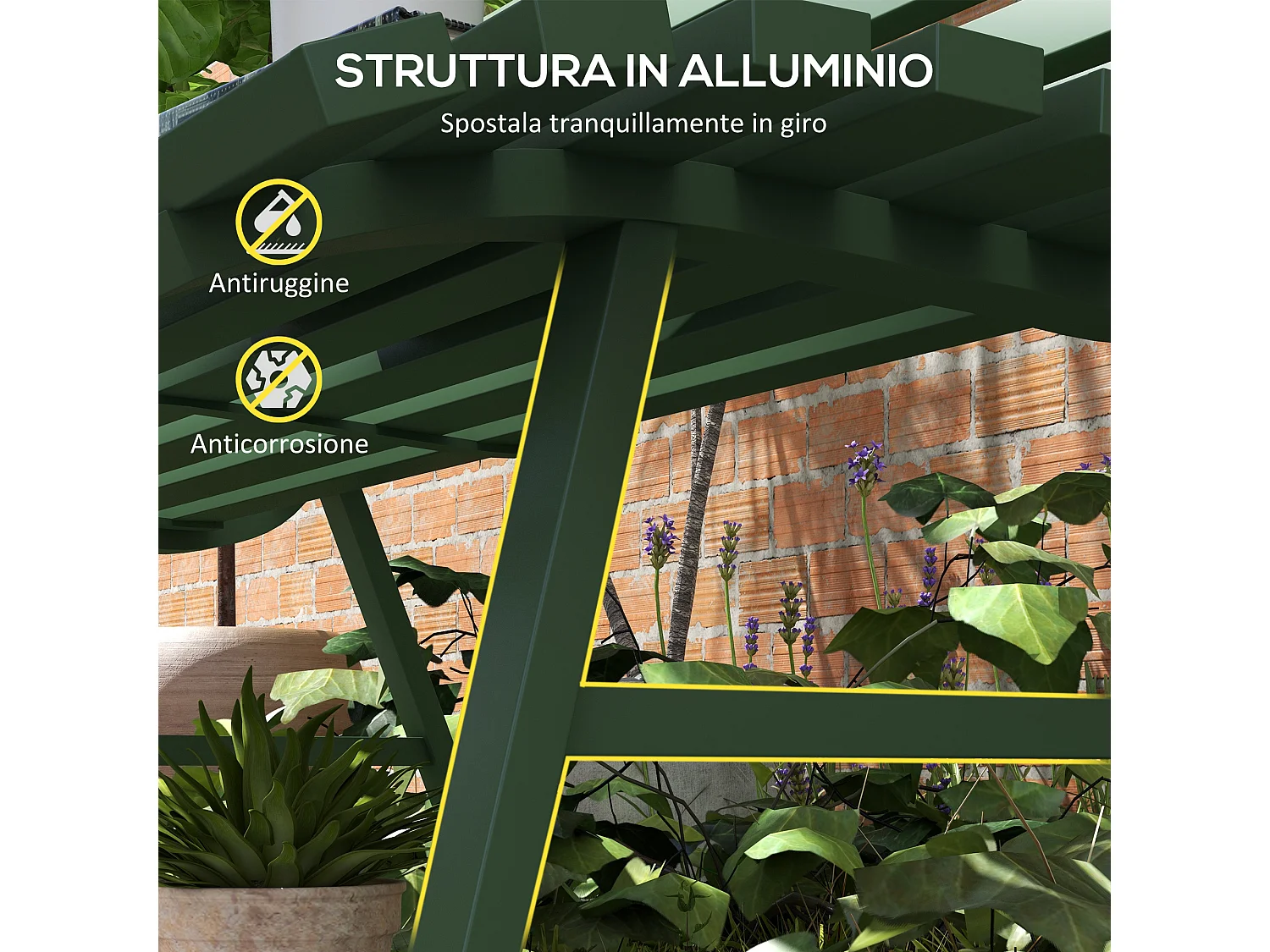 Panchina da giardino 2 posti a doghe in alluminio verde