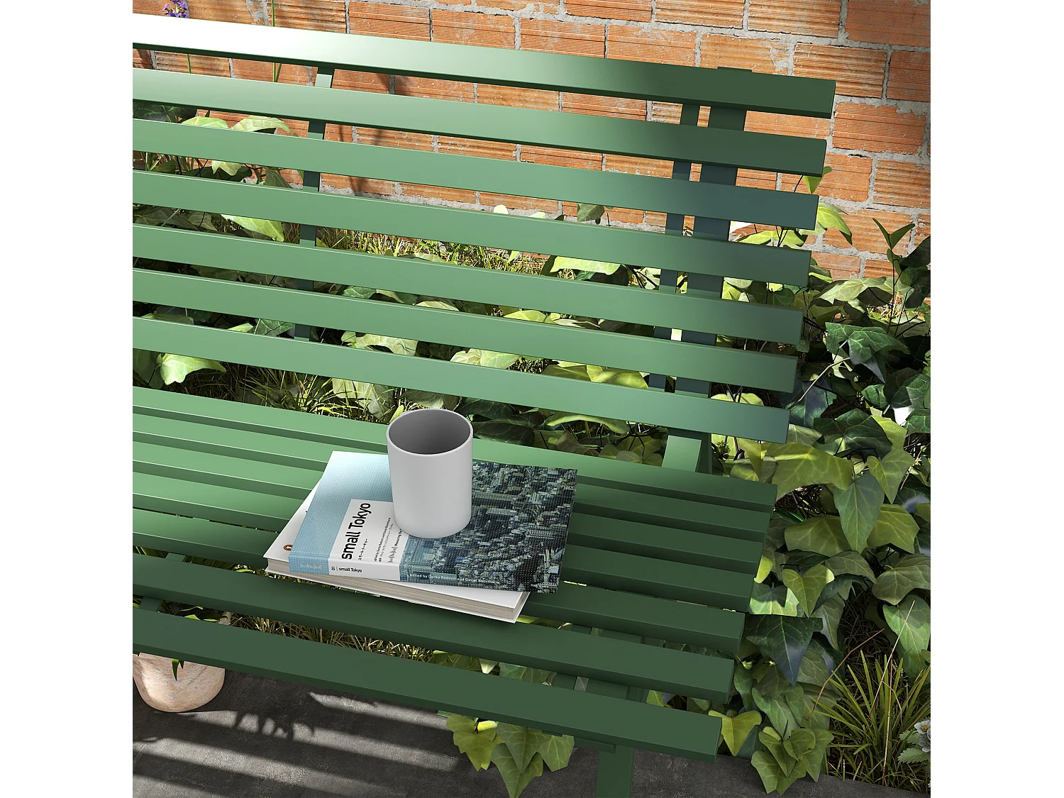 Panchina da giardino 2 posti a doghe in alluminio verde