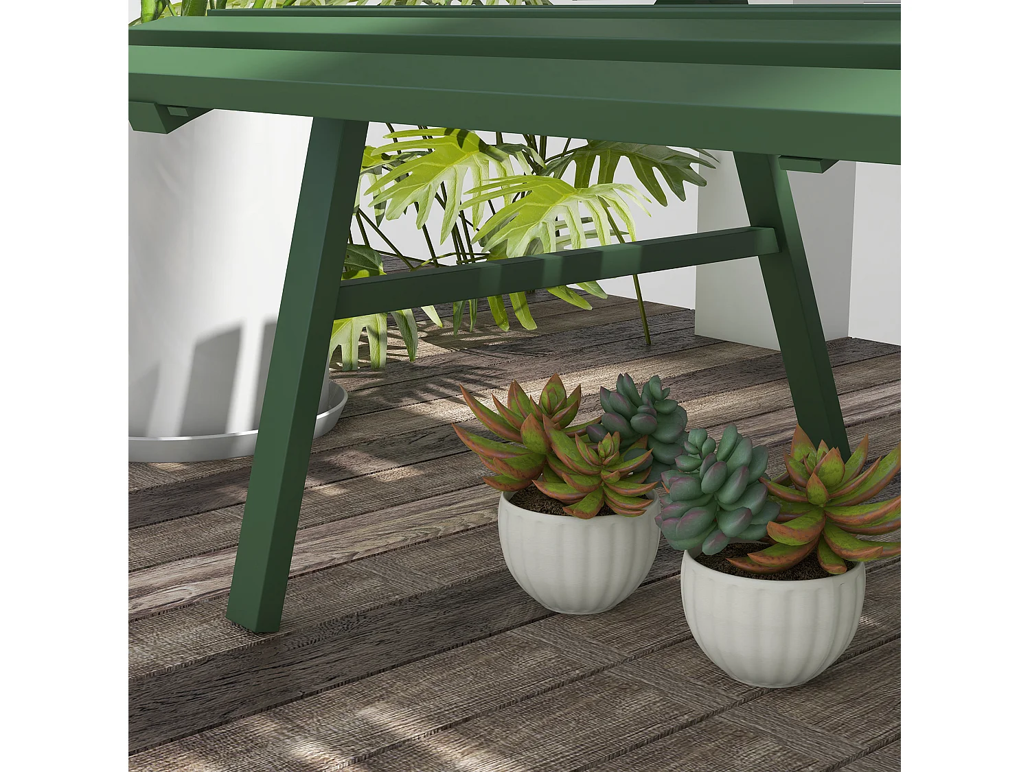 Panchina da giardino 2 posti a doghe in alluminio verde