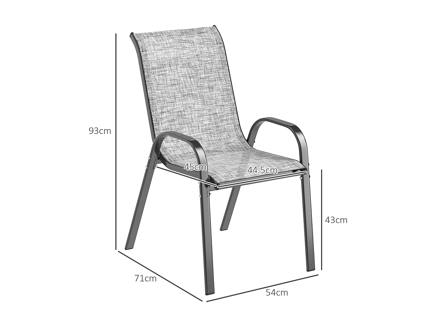 Set 4 sedie da giardino impilabili e traspiranti 54x71x93 cm grigio