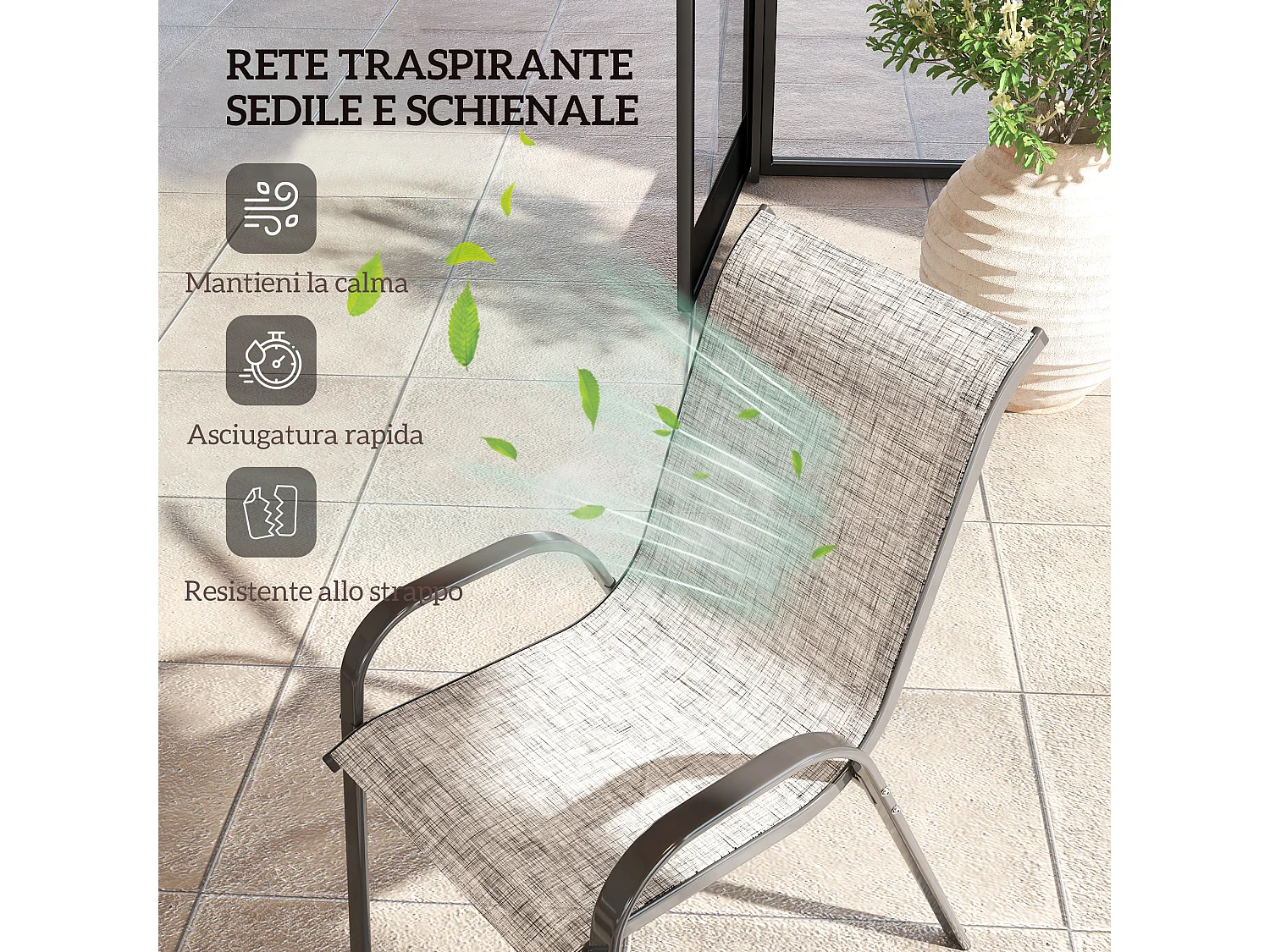 Set 4 sedie da giardino impilabili e traspiranti 54x71x93 cm grigio