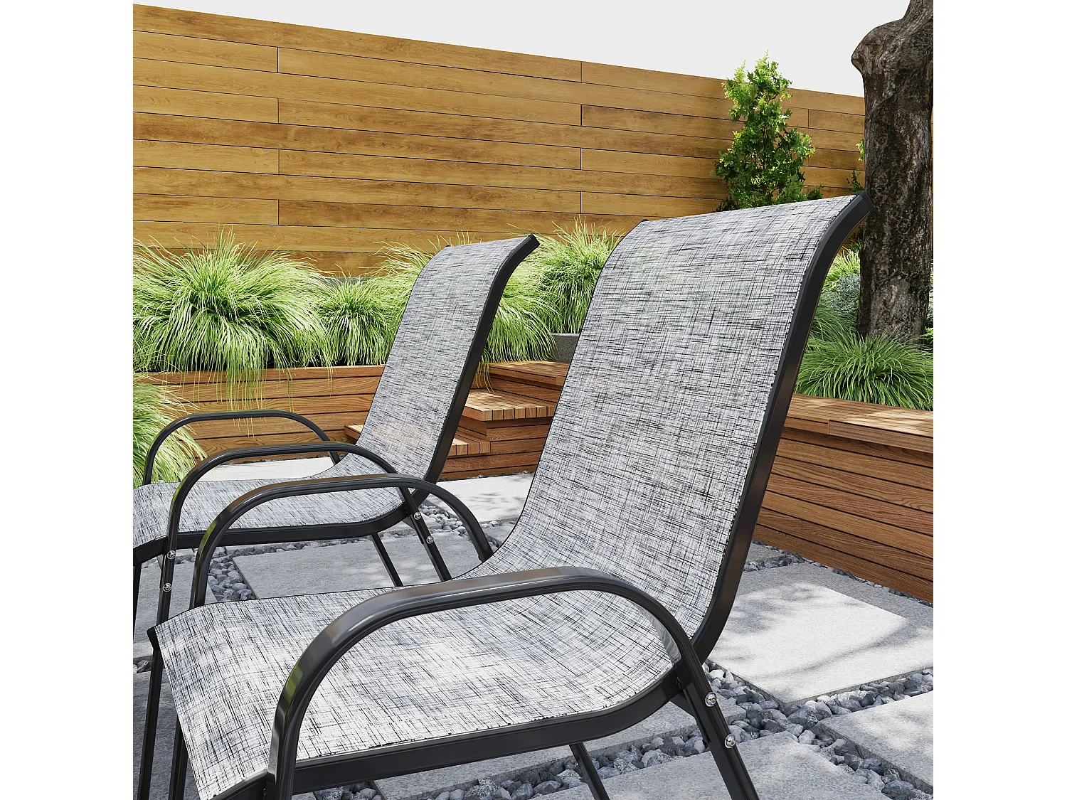 Set 4 sedie da giardino impilabili e traspiranti 54x71x93 cm grigio
