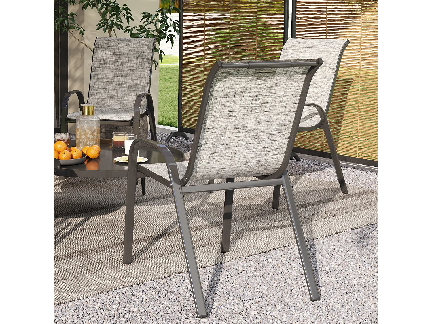 Set 4 sedie da giardino impilabili e traspiranti 54x71x93 cm grigio