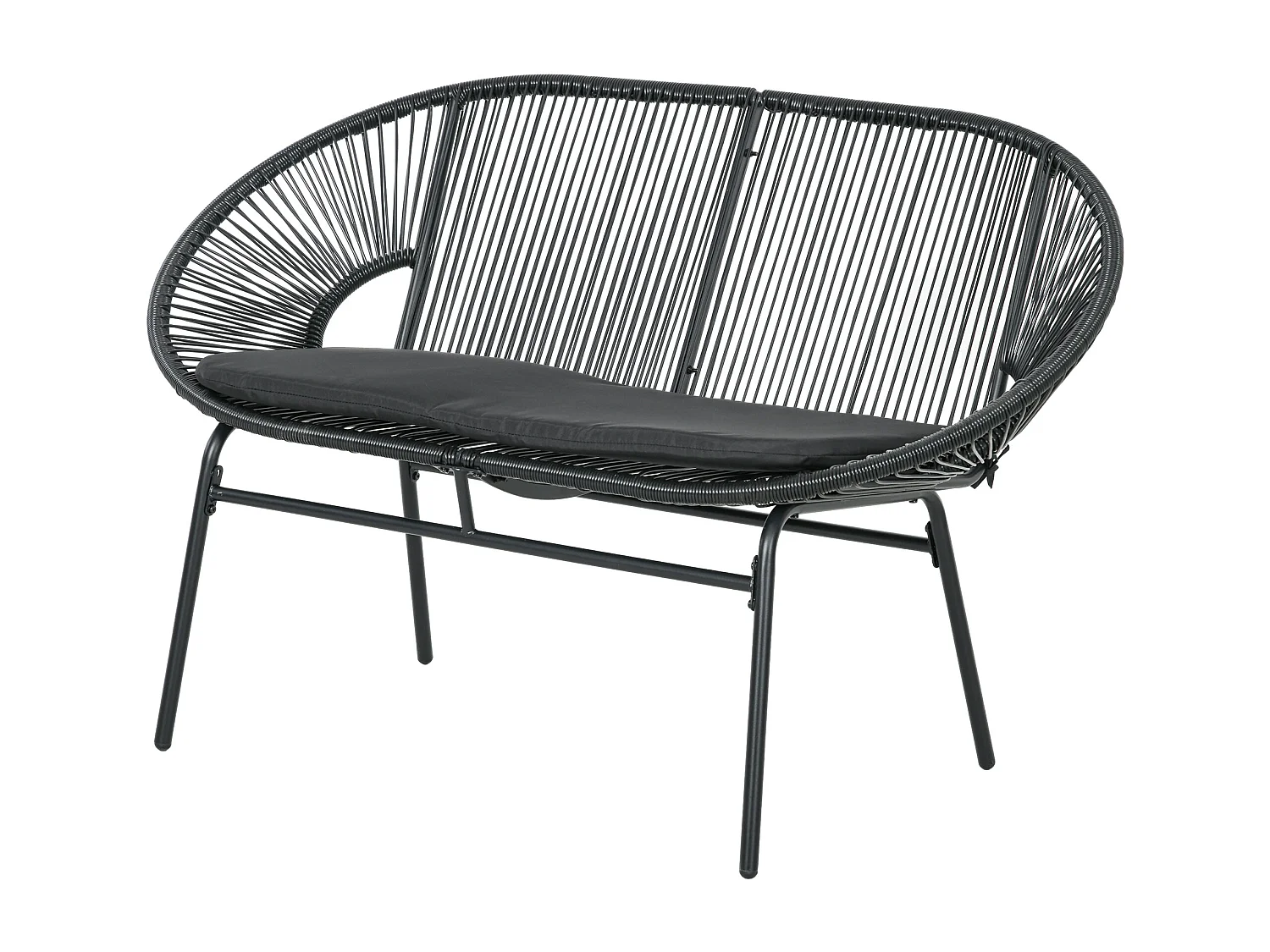 Divano da giardino 2 posti in rattan pe con cuscini nero