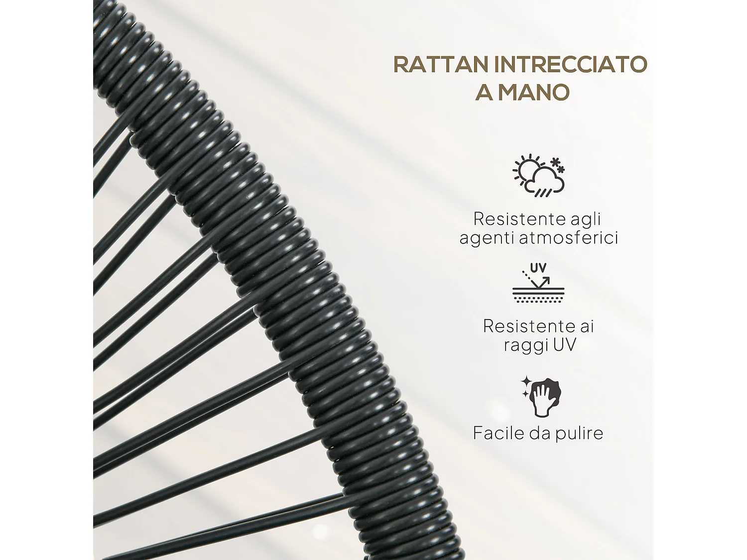 Divano da giardino 2 posti in rattan pe con cuscini nero