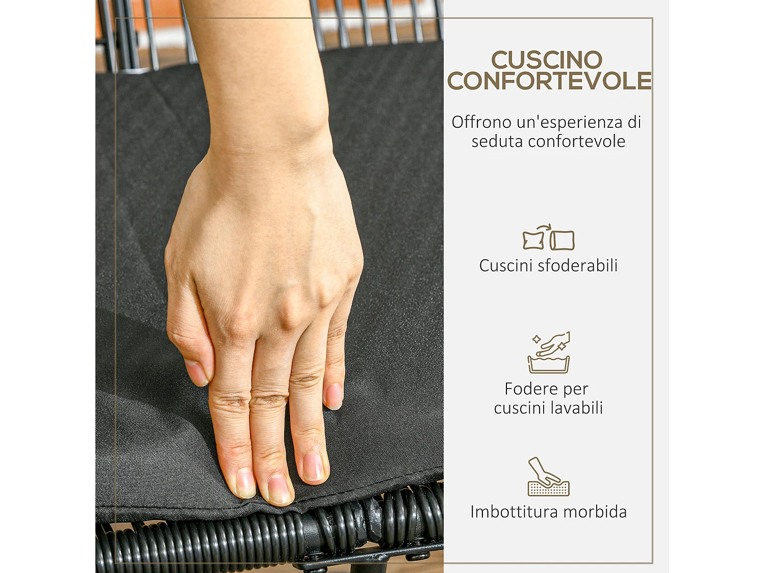 Divano da giardino 2 posti in rattan pe con cuscini nero