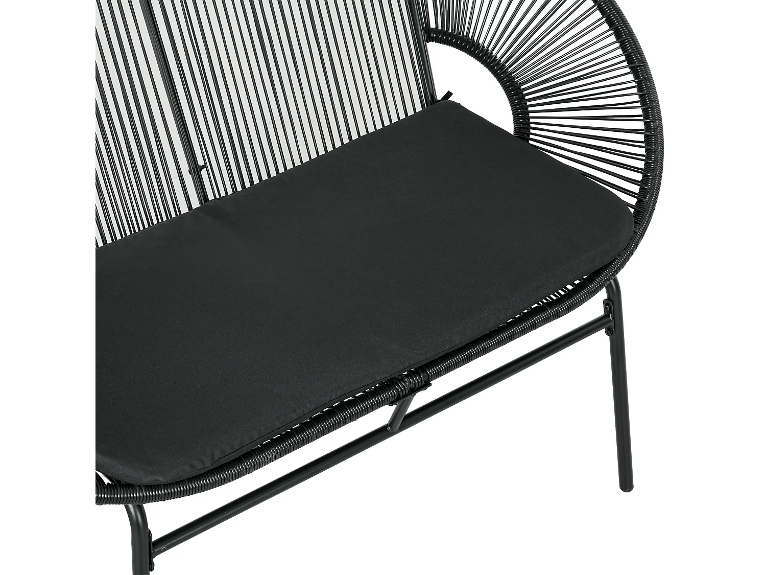 Divano da giardino 2 posti in rattan pe con cuscini nero