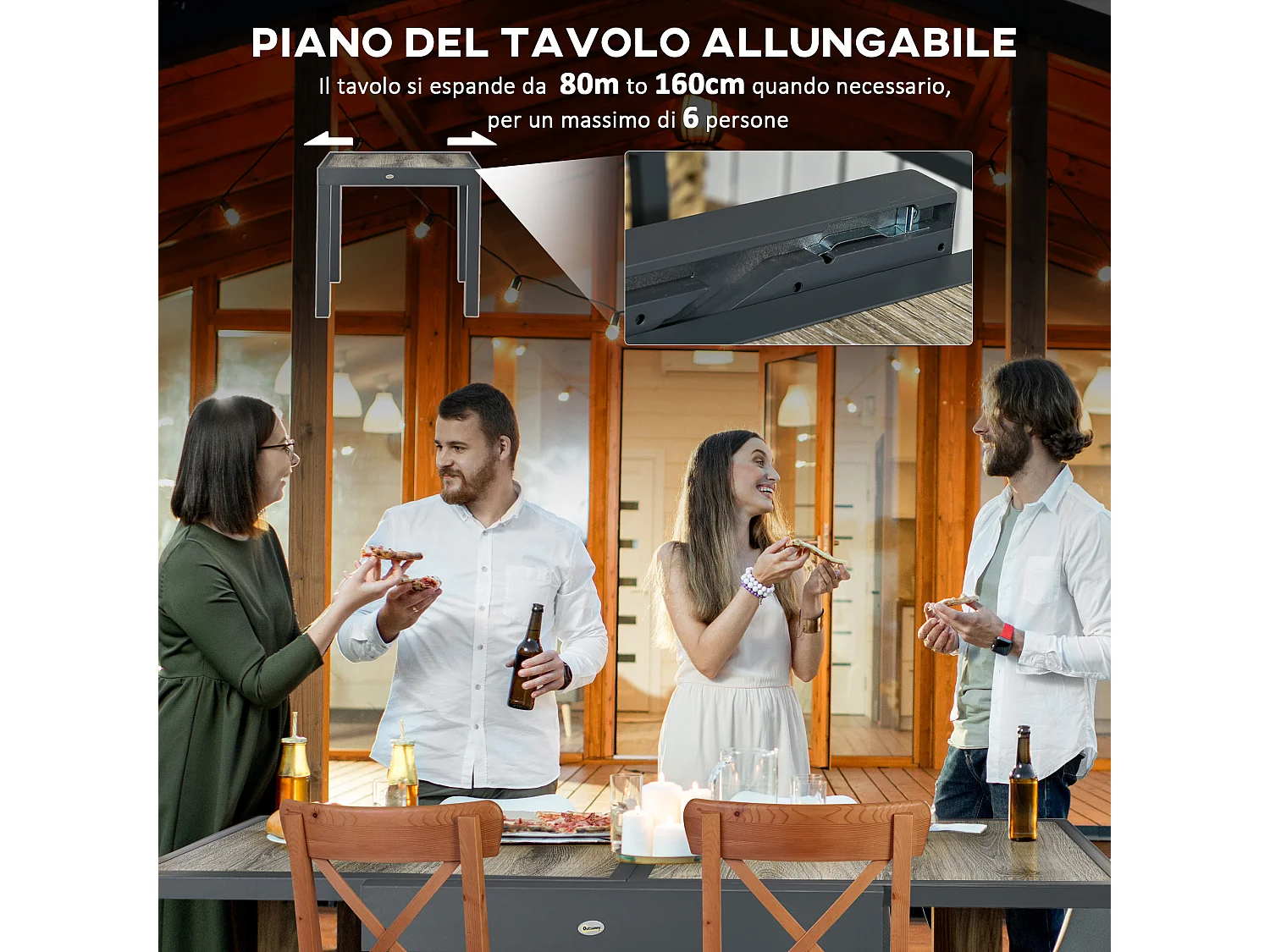 Tavolo da esterno allungabile 80/160 cm per 6 persone beige