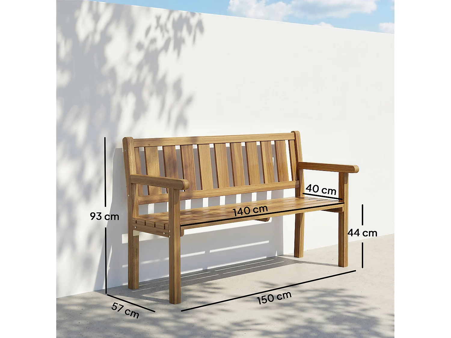 Panchina da giardino a due posti in legno di abete color teak