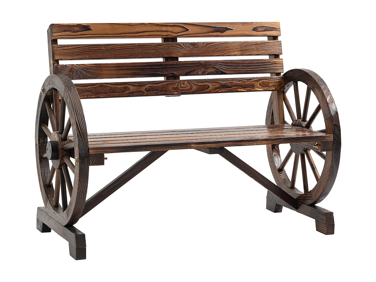 Panchina da giardino a 2 posti a doghe in legno marrone bruciato