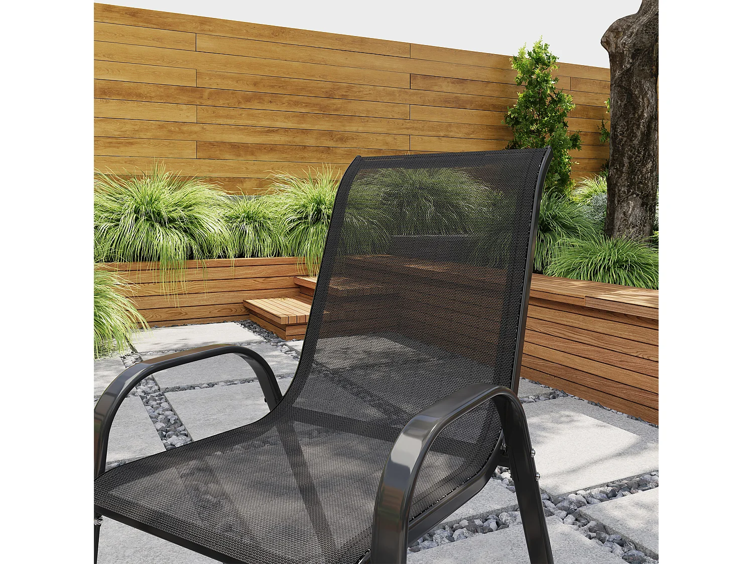 Set 2 sedie da giardino impilabili e traspiranti 54x71x93 cm nero
