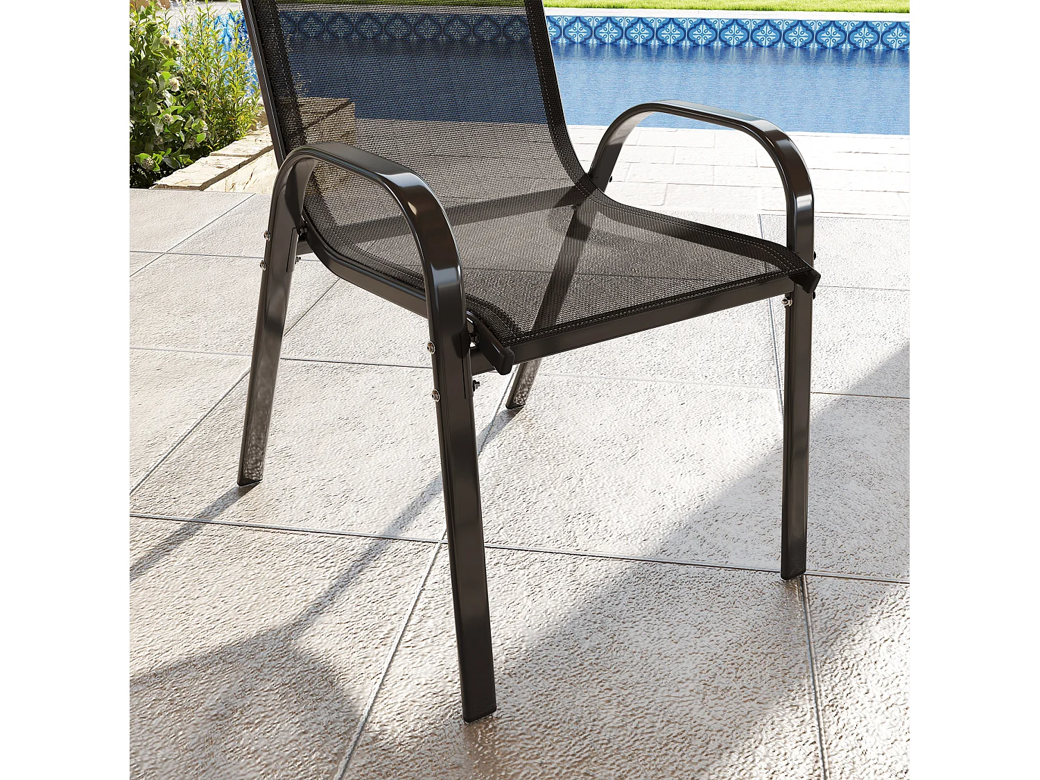 Set 2 sedie da giardino impilabili e traspiranti 54x71x93 cm nero