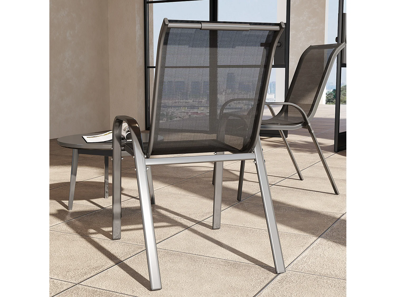 Set 2 sedie da giardino impilabili e traspiranti 54x71x93 cm nero