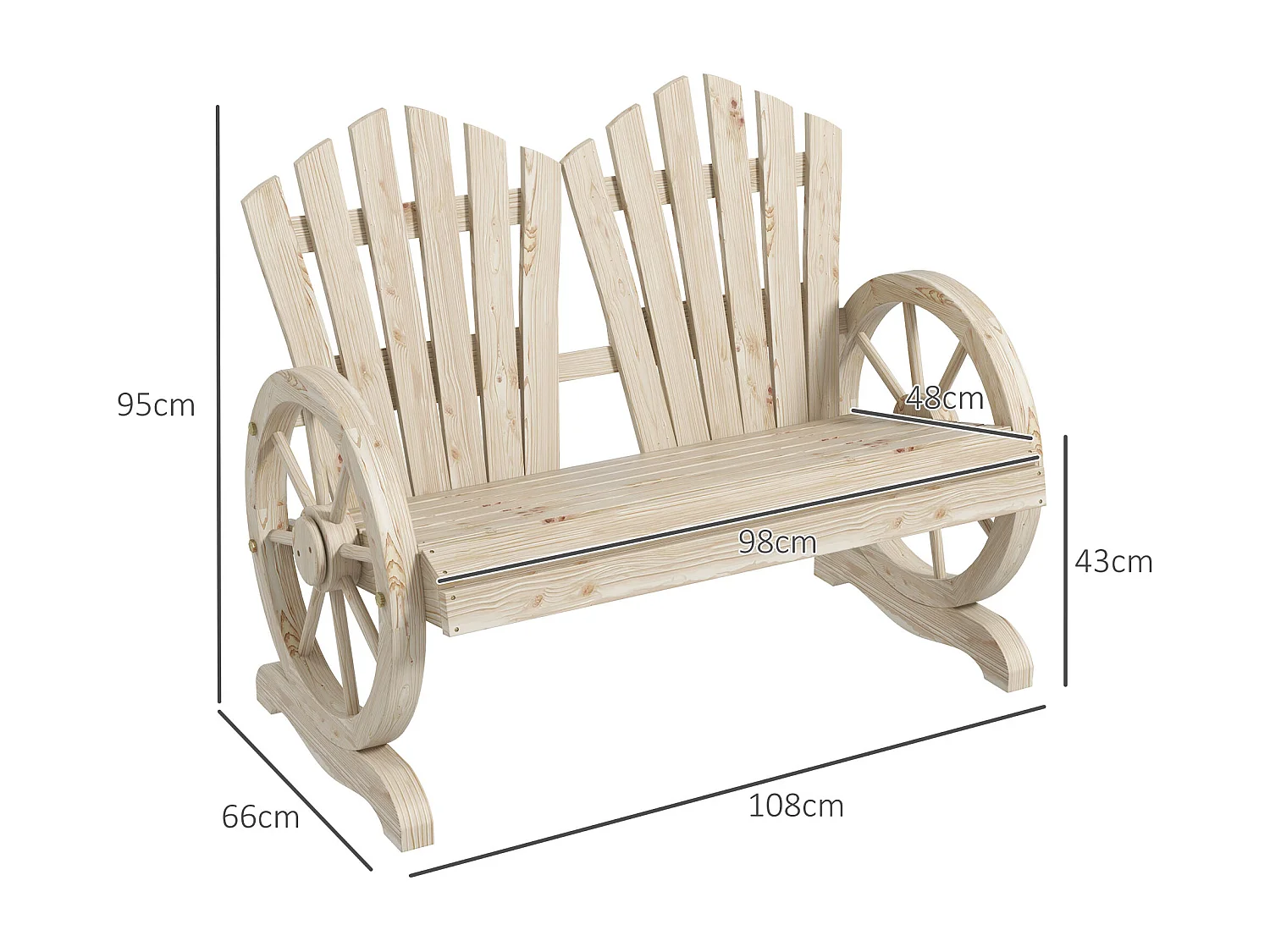 Panchina da giardino stile country in legno naturale