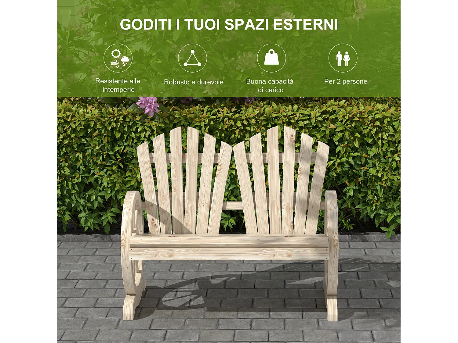 Panchina da giardino stile country in legno naturale