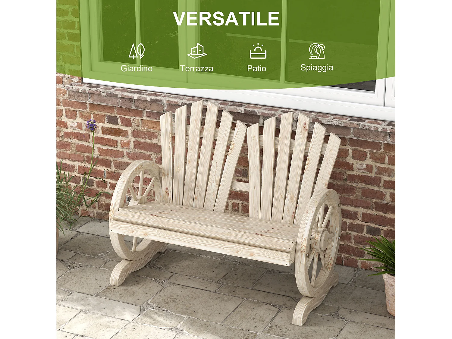 Panchina da giardino stile country in legno naturale