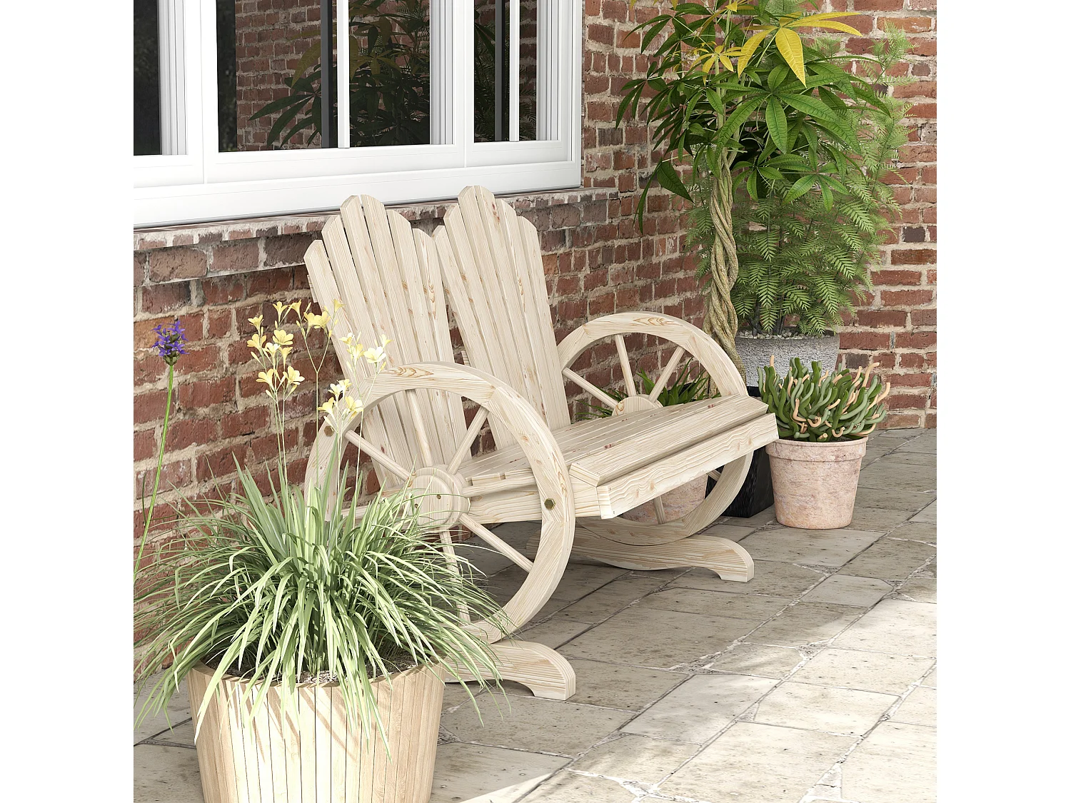 Panchina da giardino stile country in legno naturale