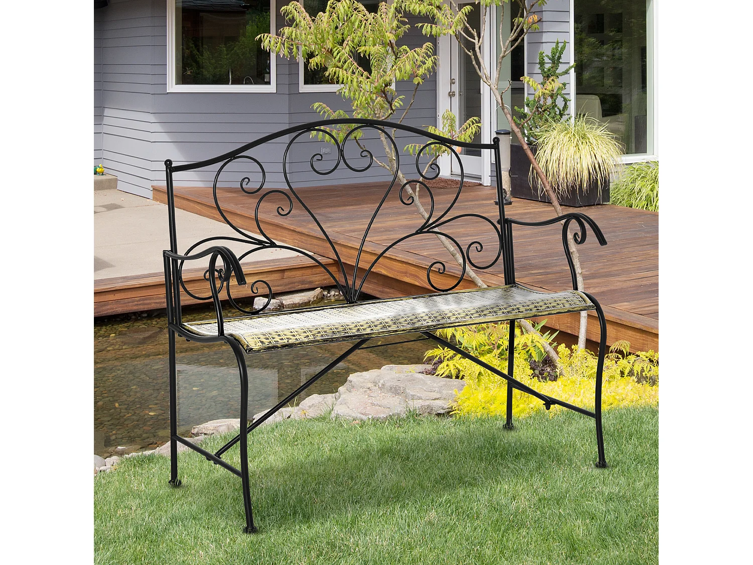 Panchina 2 Posti da Giardino in Ferro Stile Vintage Nero