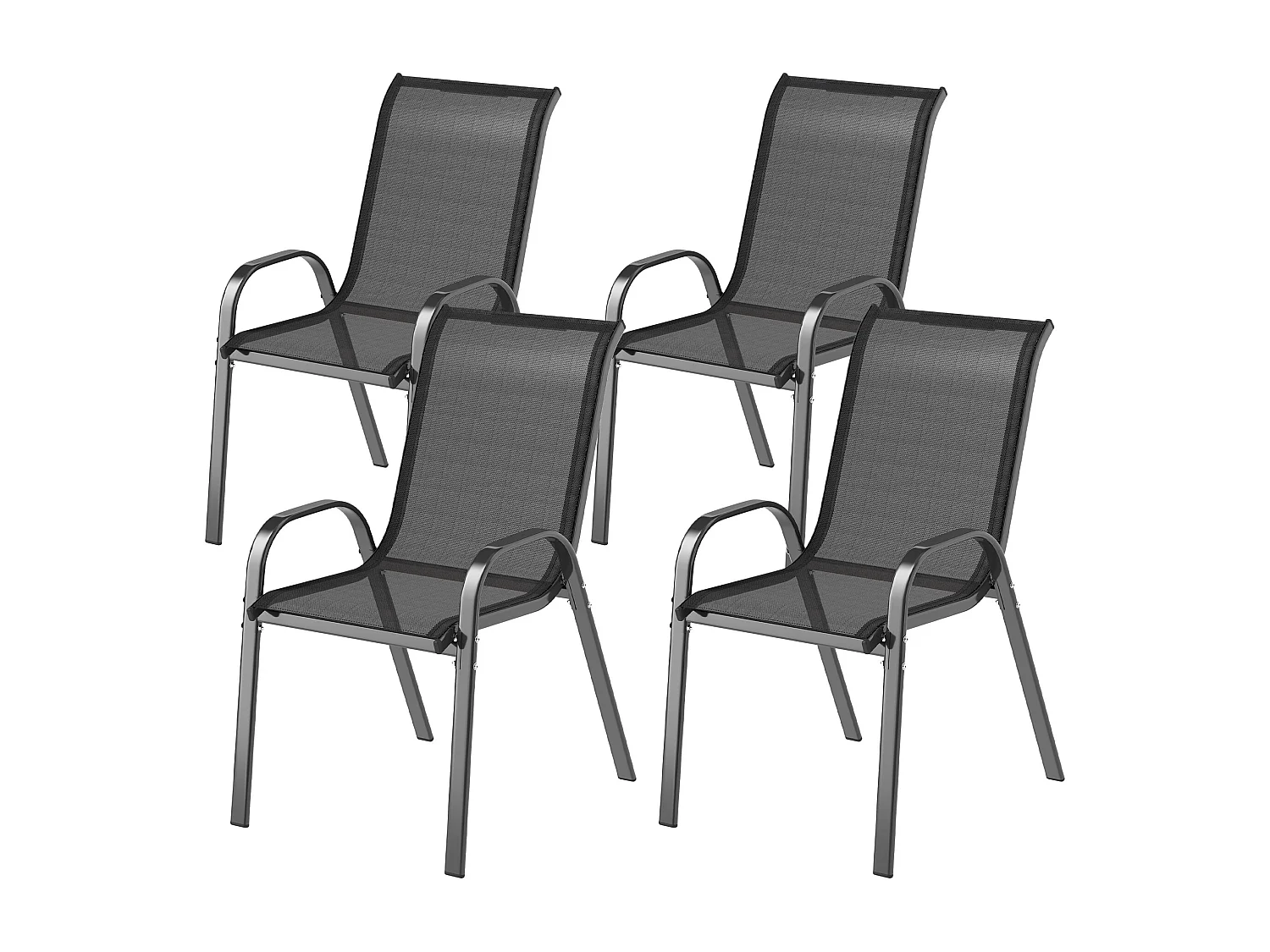 Set 4 sedie da giardino impilabili in tessuto traspirante acciaio nero