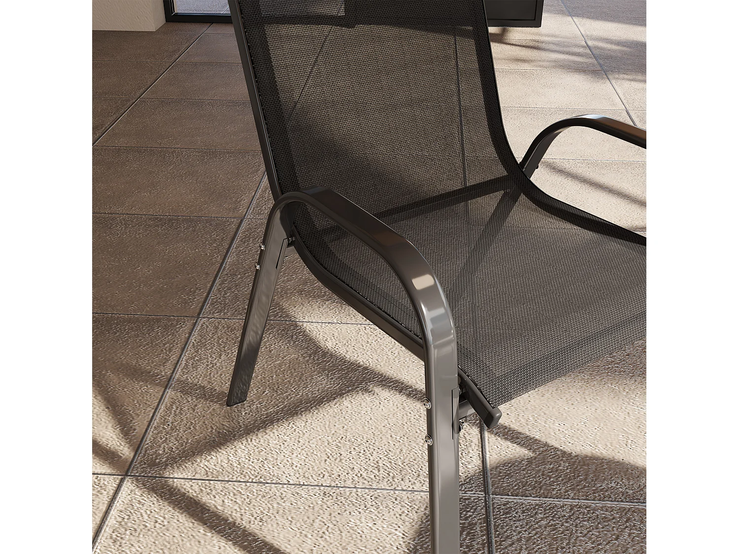 Set 4 sedie da giardino impilabili in tessuto traspirante acciaio nero