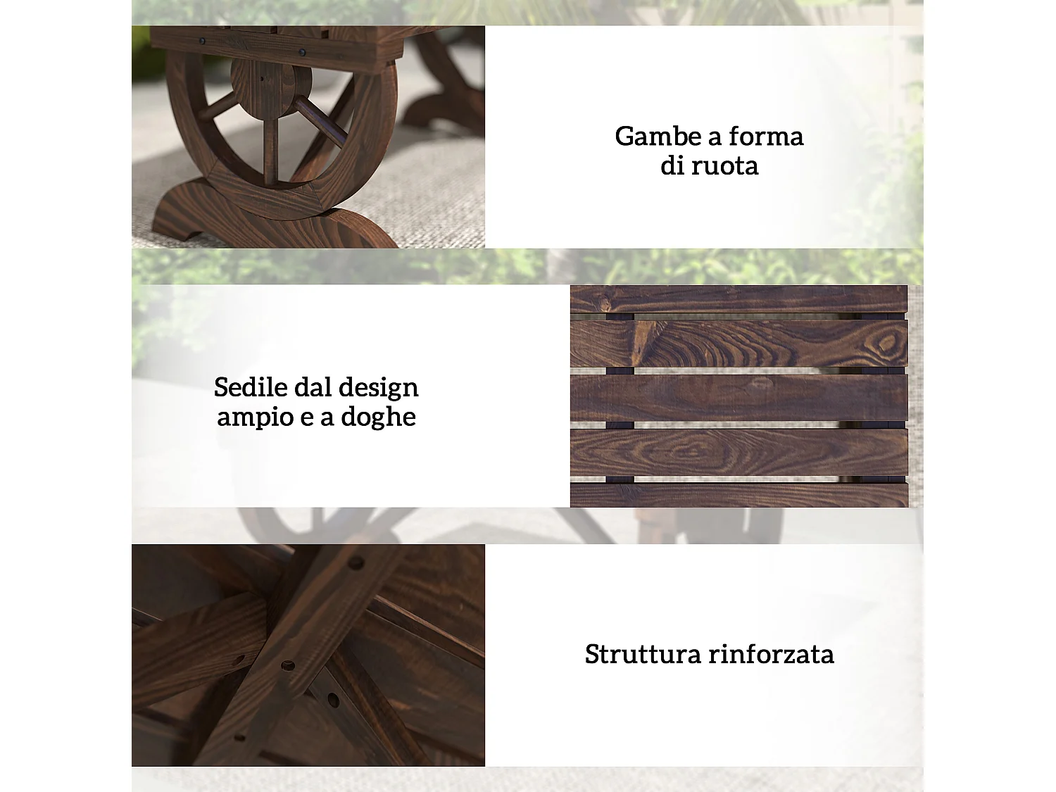 Panchina 2 Posti da Giardino con Design a Ruota in Legno di Abete