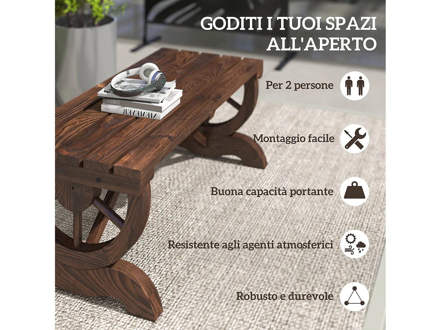 Panchina 2 Posti da Giardino con Design a Ruota in Legno di Abete