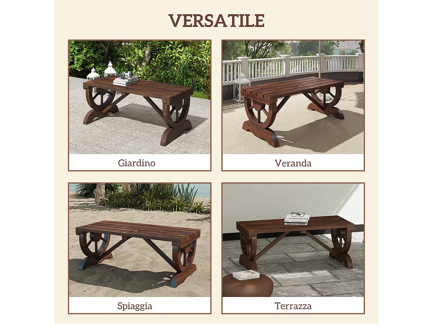 Panchina 2 Posti da Giardino con Design a Ruota in Legno di Abete