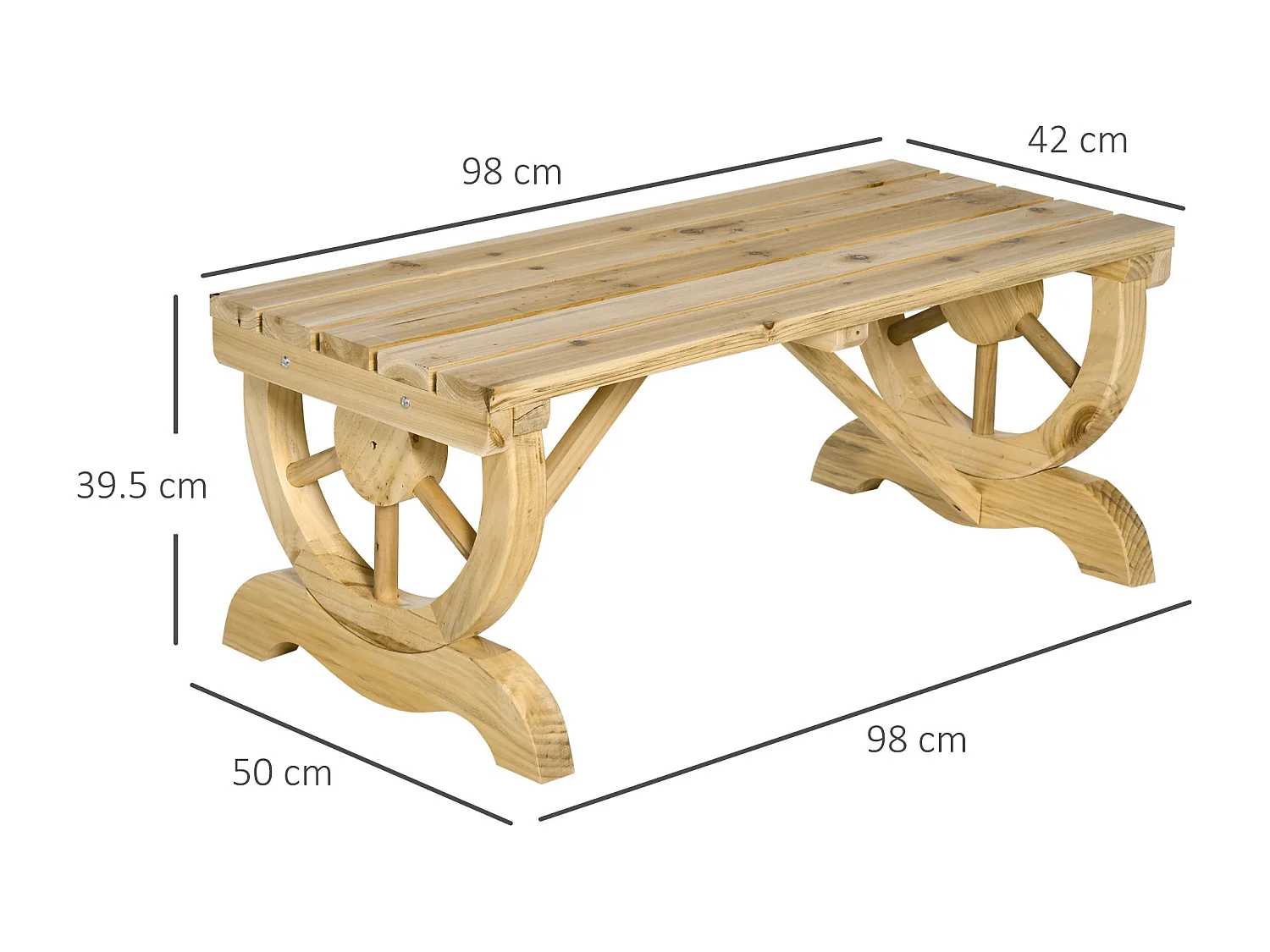 Panchina da giardino a 2 posti a doghe in legno di abete 98x50x39.5 cm