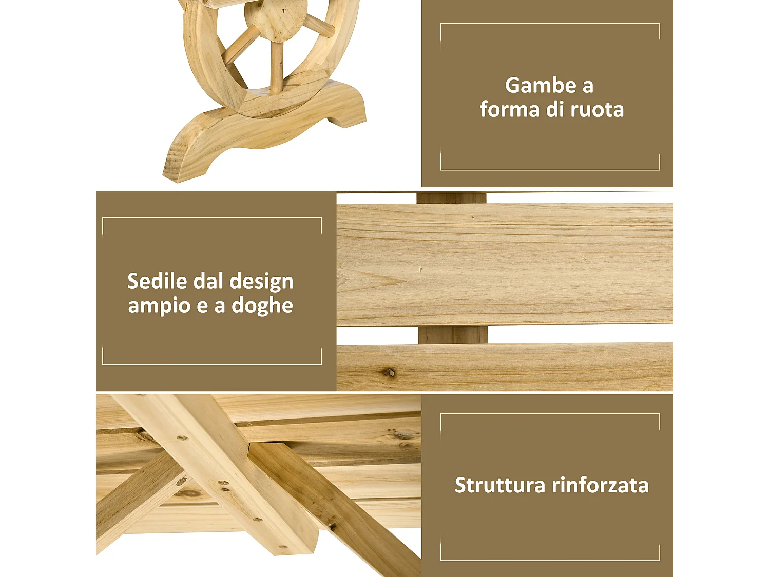 Panchina da giardino a 2 posti a doghe in legno di abete 98x50x39.5 cm