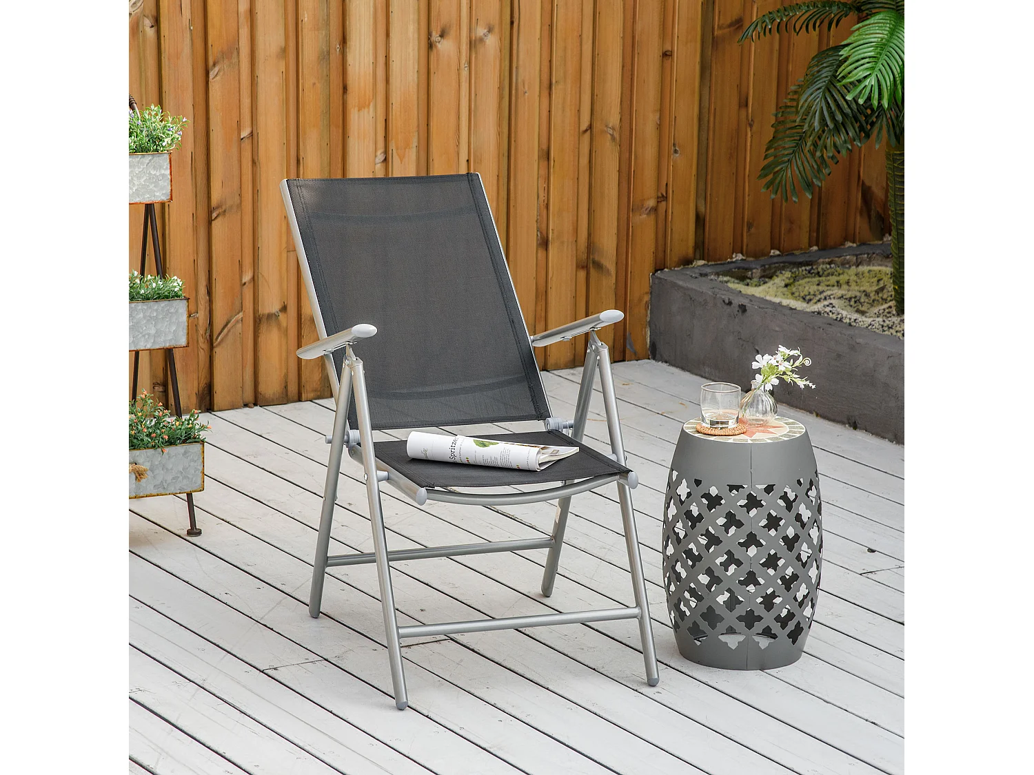 Sedia Pieghevole da Giardino con Schienale Regolabile in Alluminio e Texteline