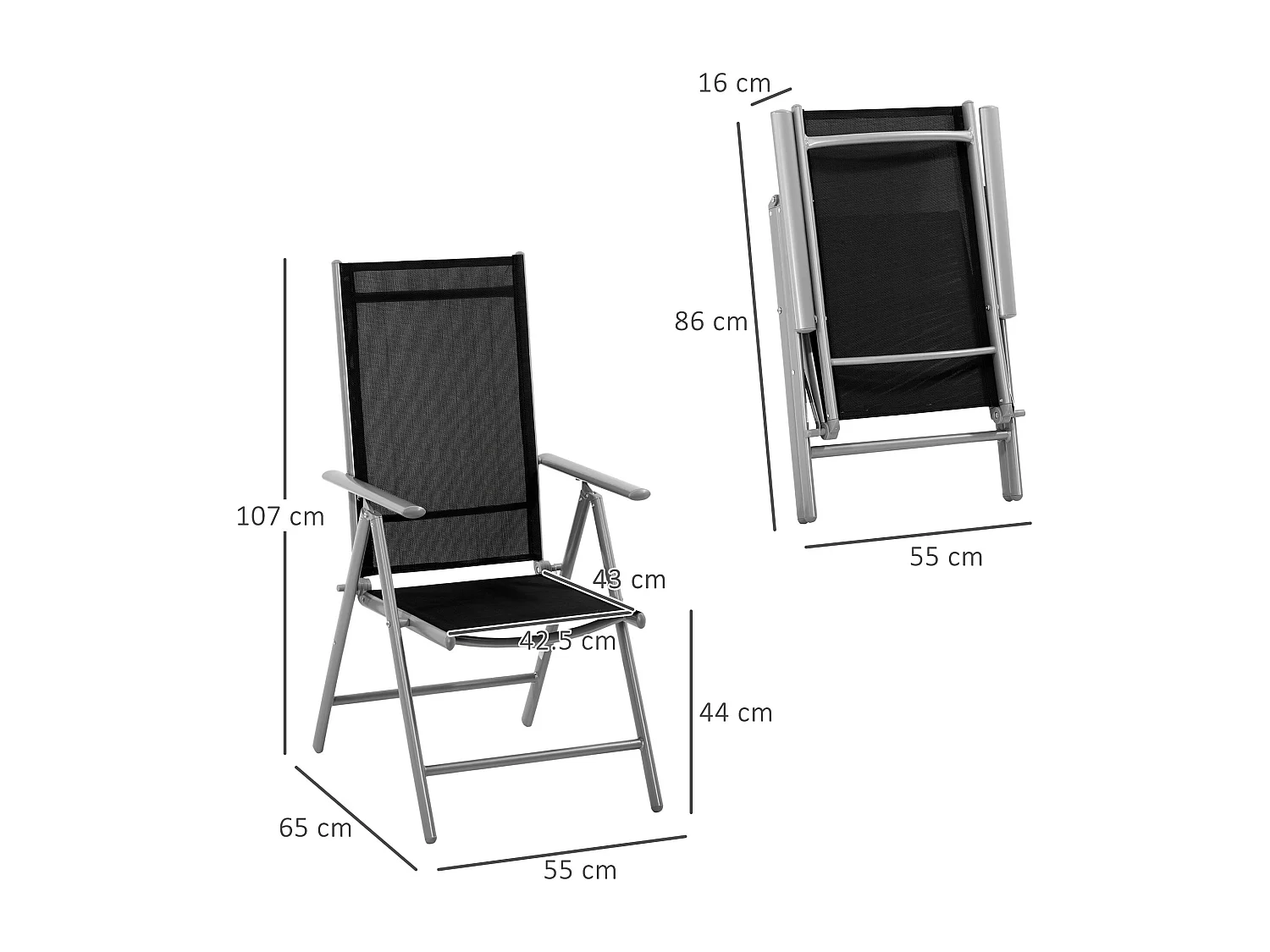 Sedia Pieghevole da Giardino con Schienale Regolabile in Alluminio e Texteline