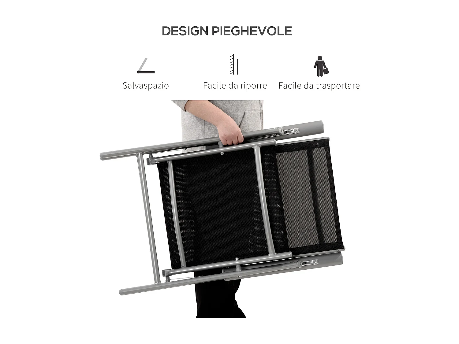 Sedia Pieghevole da Giardino con Schienale Regolabile in Alluminio e Texteline