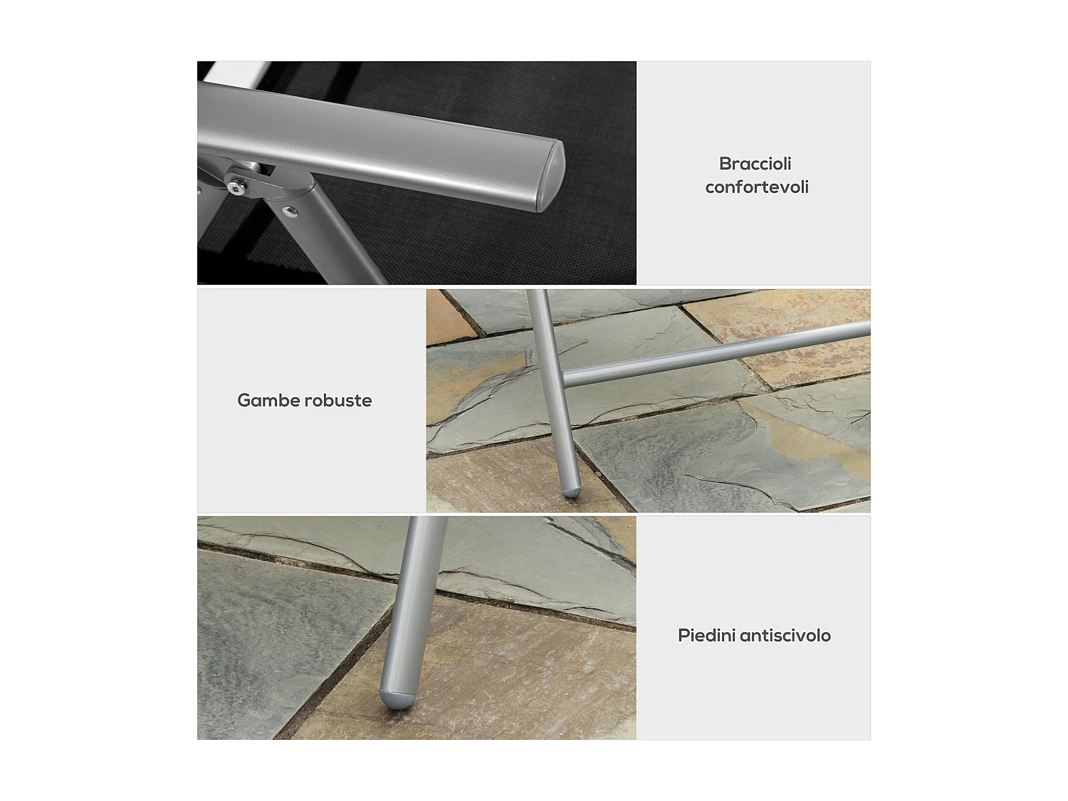 Sedia Pieghevole da Giardino con Schienale Regolabile in Alluminio e Texteline