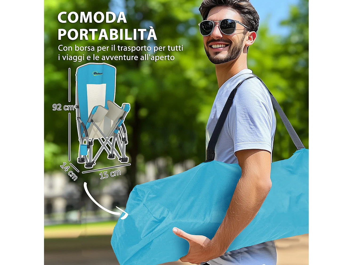 Set 2 sedie da spiaggia pieghevoli con borsa di trasporto blu