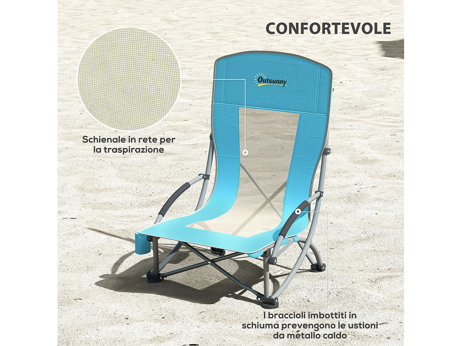 Set 2 sedie da spiaggia pieghevoli con borsa di trasporto blu