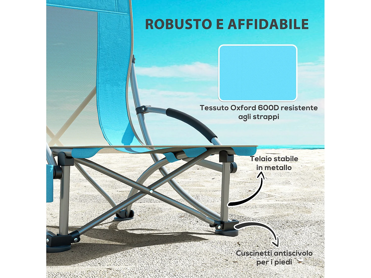 Set 2 sedie da spiaggia pieghevoli con borsa di trasporto blu