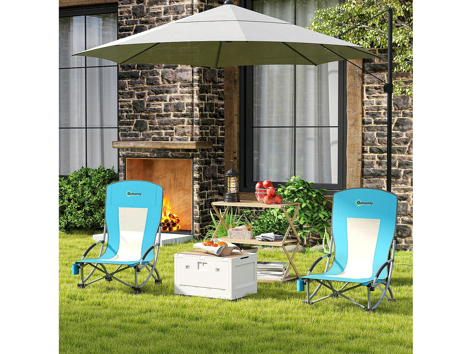 Set 2 sedie da spiaggia pieghevoli con borsa di trasporto blu