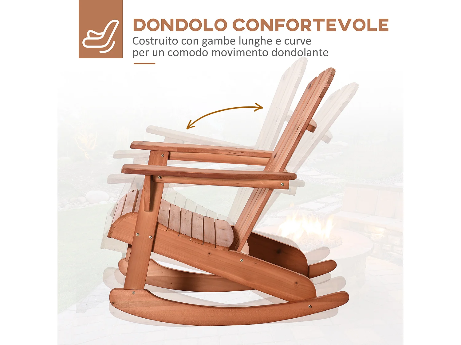 Sedia Adirondack a Dondolo in Legno Impermeabile per Giardino