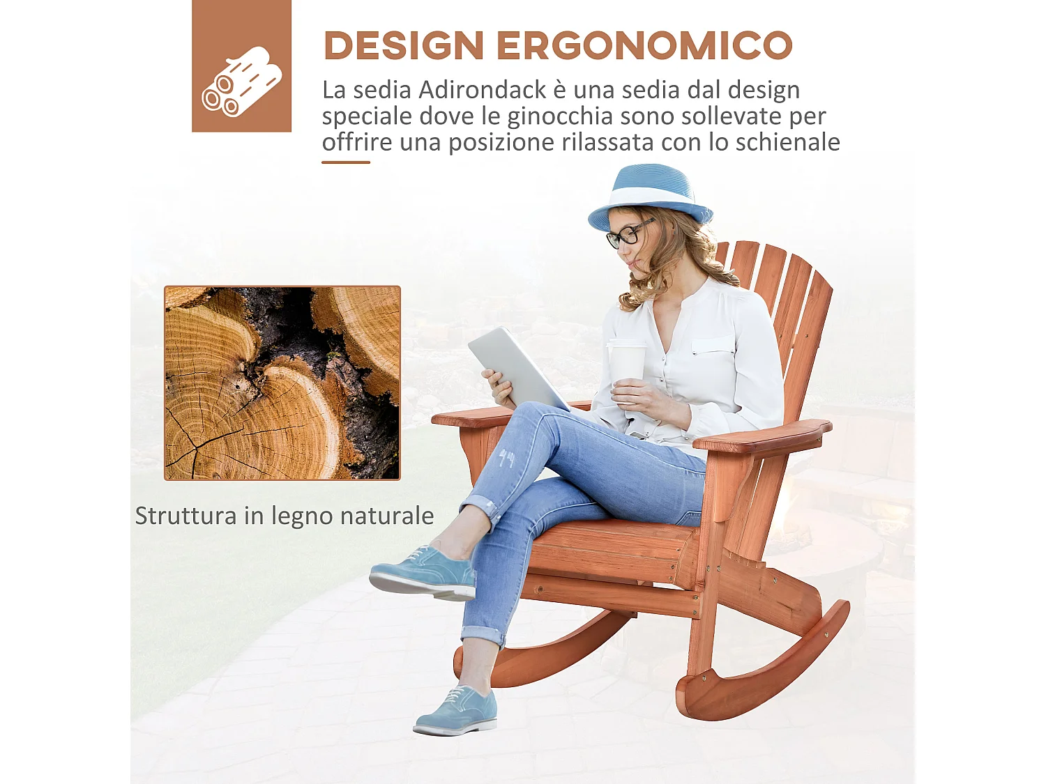 Sedia Adirondack a Dondolo in Legno Impermeabile per Giardino