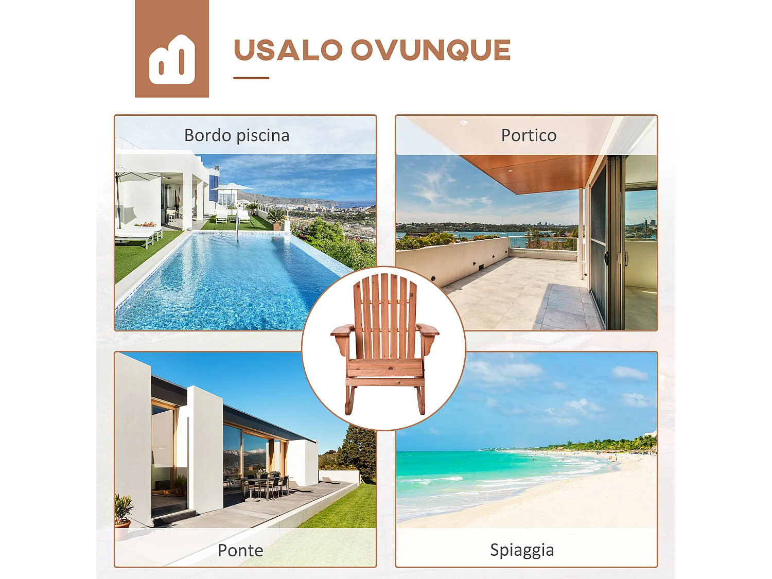 Sedia Adirondack a Dondolo in Legno Impermeabile per Giardino