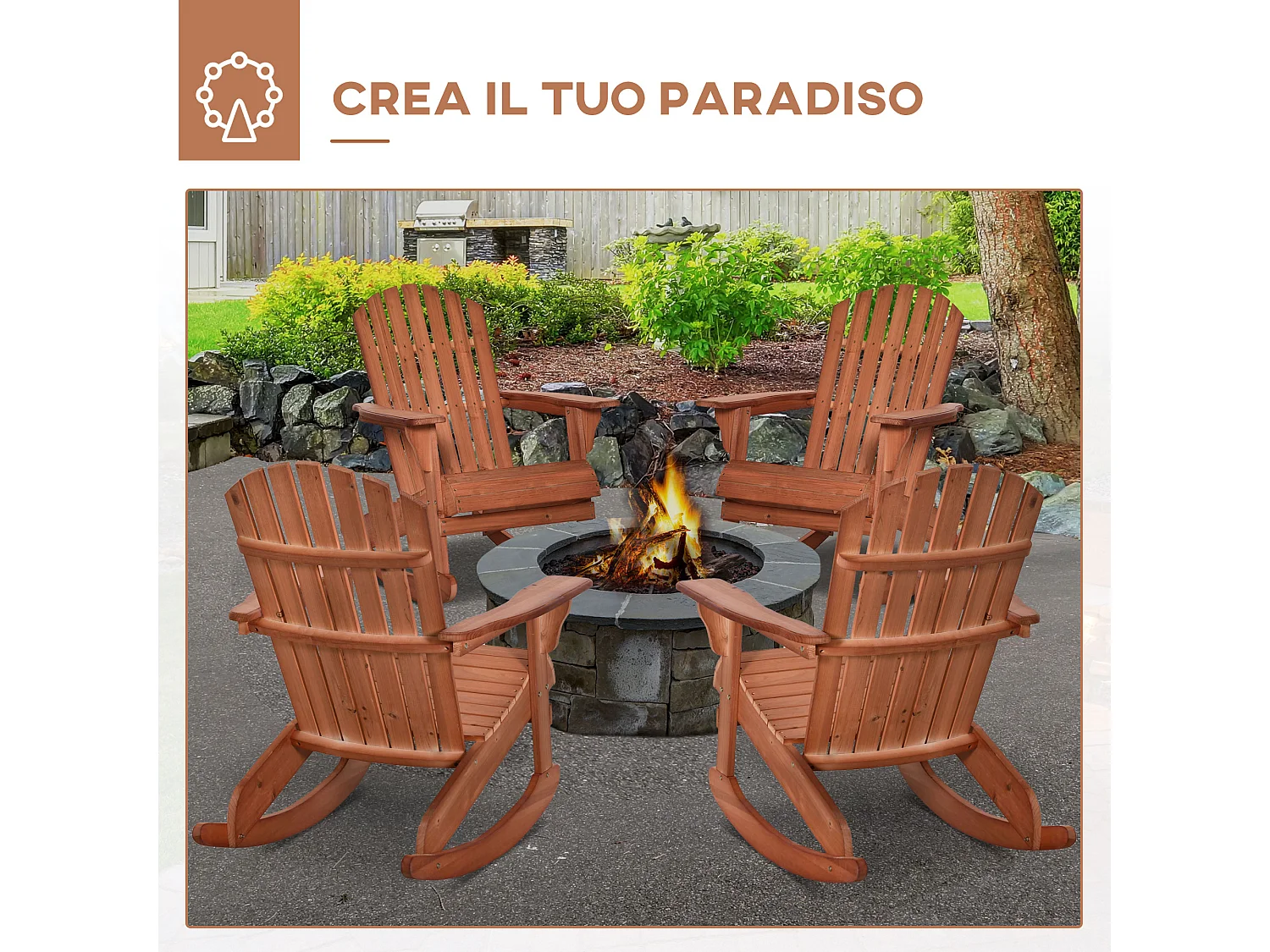 Sedia Adirondack a Dondolo in Legno Impermeabile per Giardino