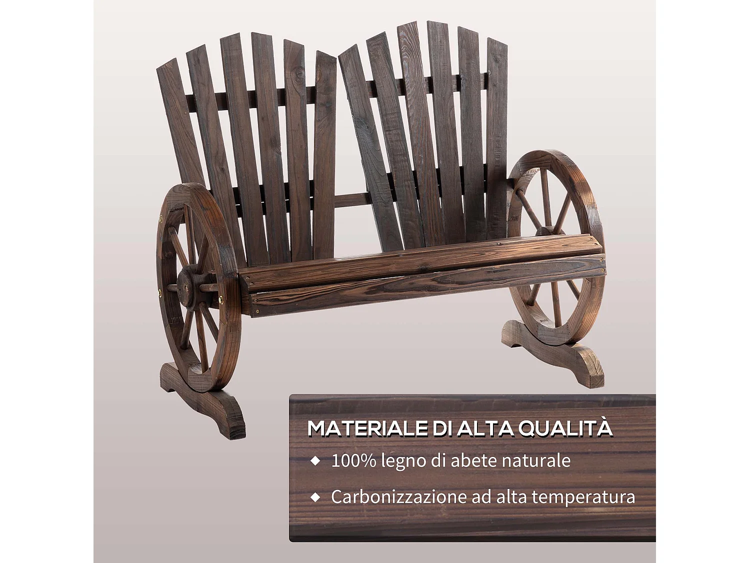 Panchina da giardino stile country in legno carbonizzato