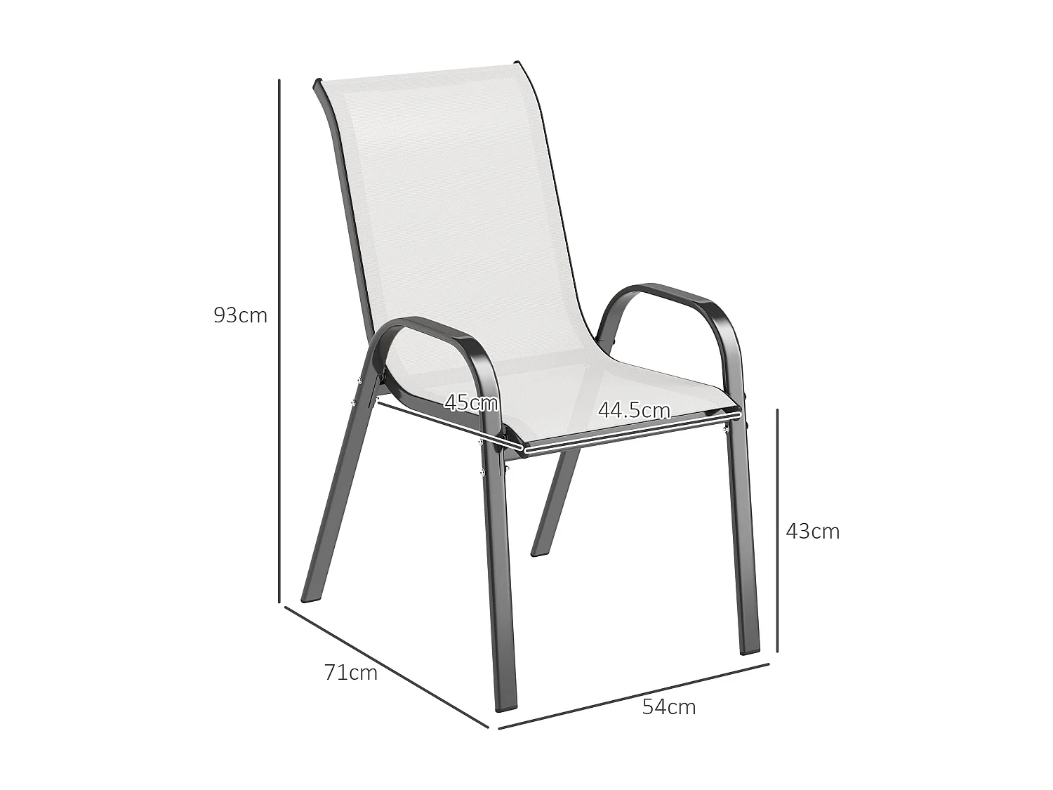 2 sedie da giardino impilabili e traspiranti 54x71x93 cm grigio chiaro