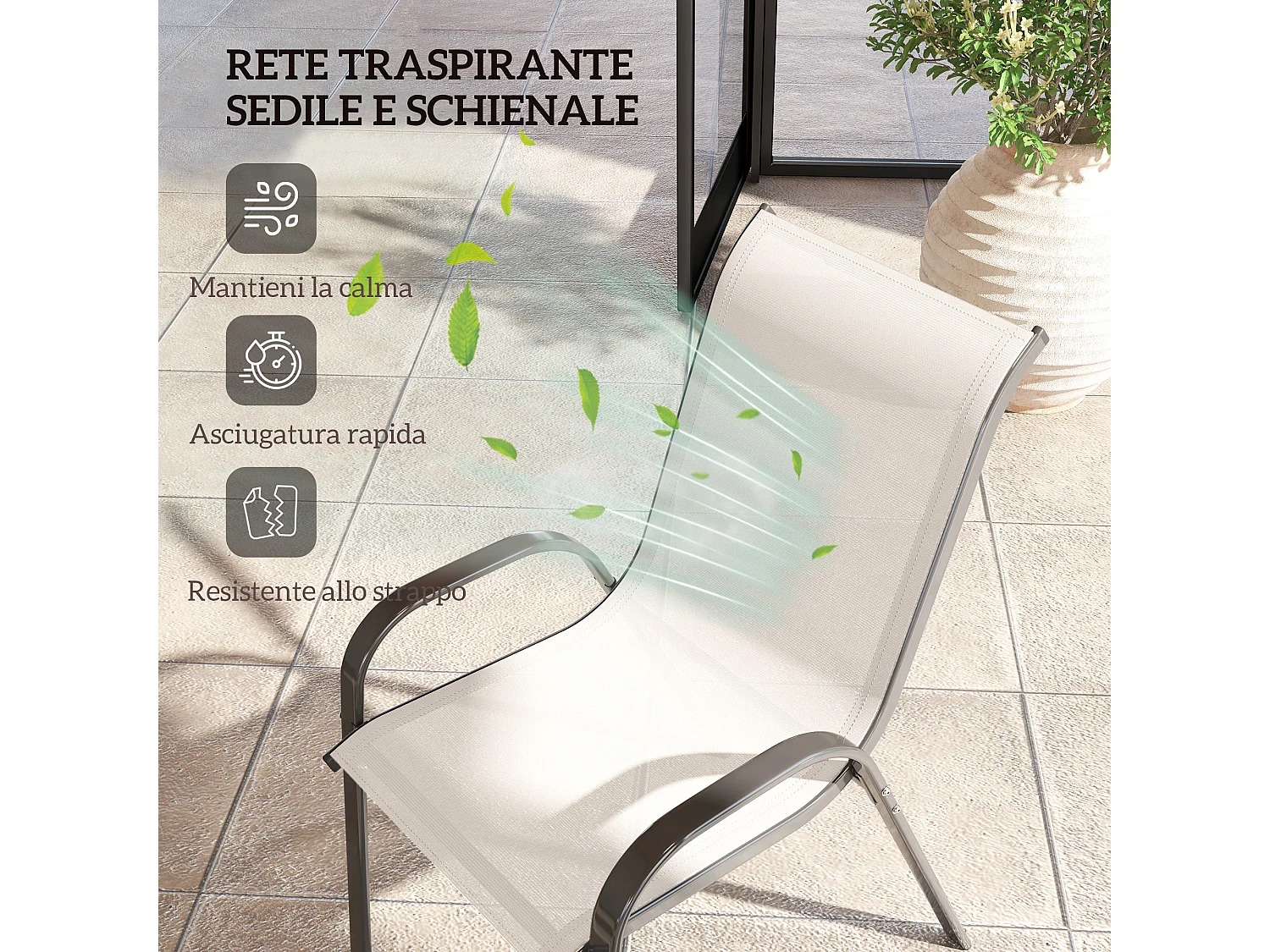 2 sedie da giardino impilabili e traspiranti 54x71x93 cm grigio chiaro