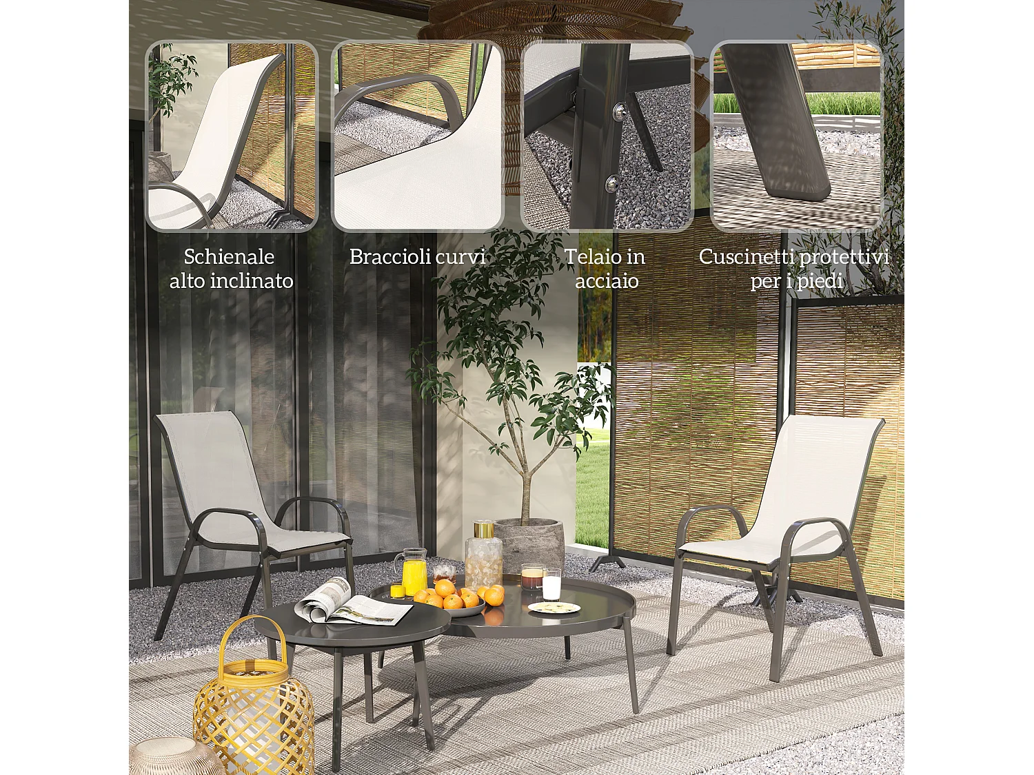 2 sedie da giardino impilabili e traspiranti 54x71x93 cm grigio chiaro