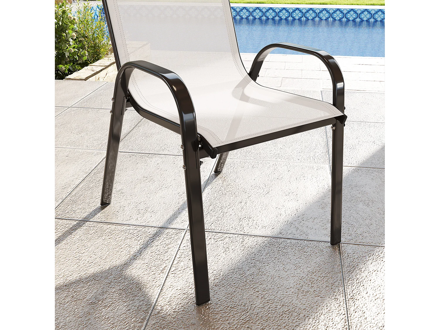 2 sedie da giardino impilabili e traspiranti 54x71x93 cm grigio chiaro