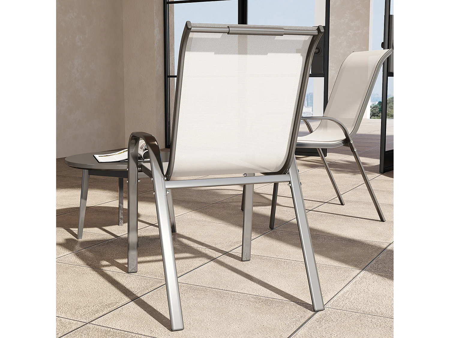 2 sedie da giardino impilabili e traspiranti 54x71x93 cm grigio chiaro