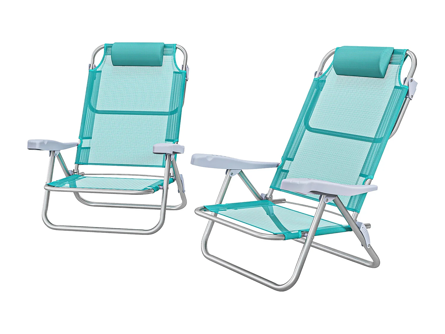 Set 2 sedie da pesca pieghevoli e reclinabili grigio e azzurro