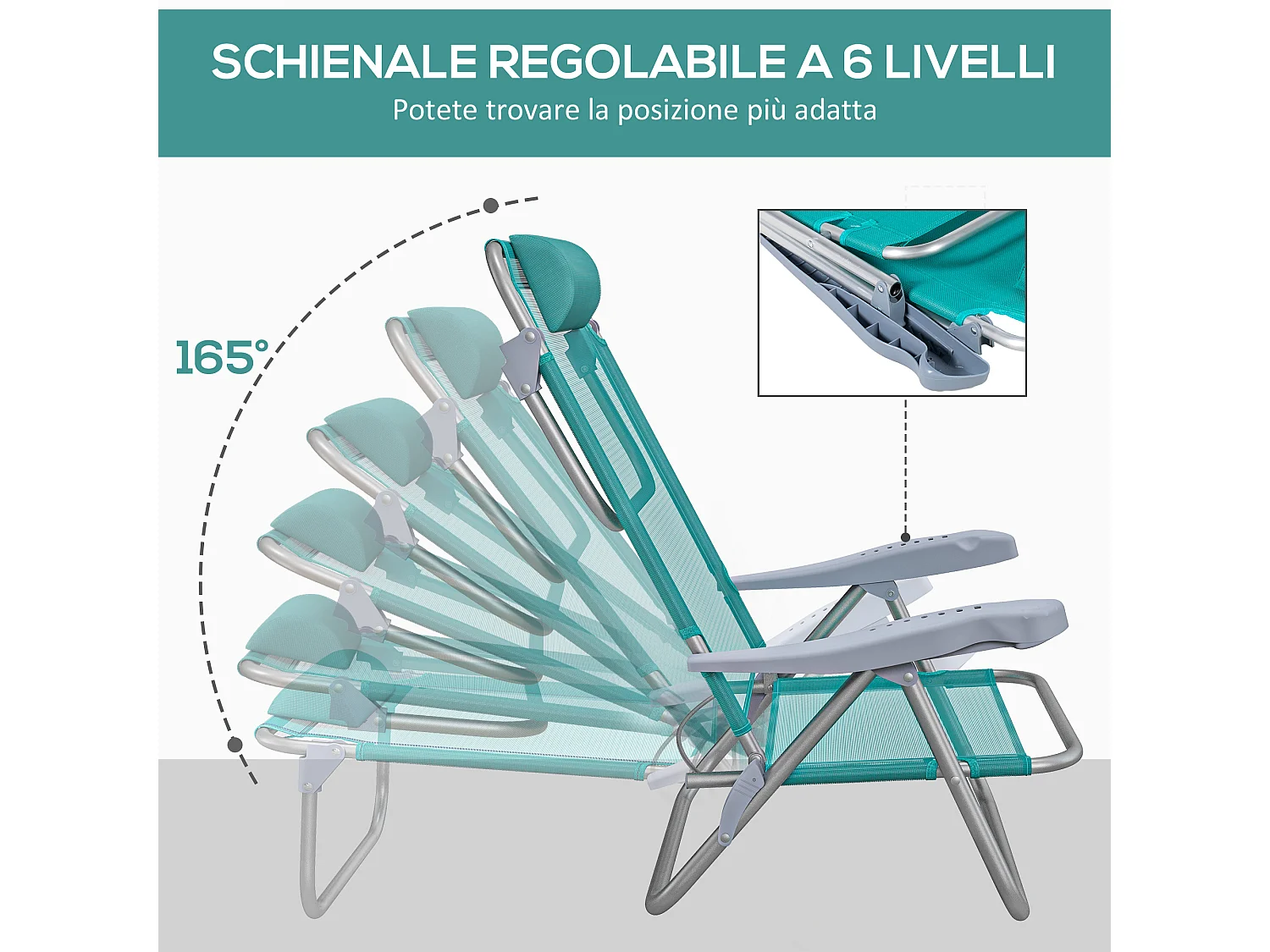 Set 2 sedie da pesca pieghevoli e reclinabili grigio e azzurro